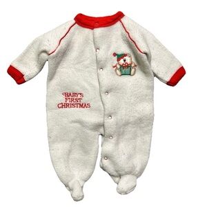Vintage Baby Gro Baby’s First Christmas Fleece Footie Pajamas Size 3-6 Months